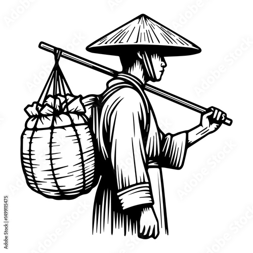 Ancient Vendor, Farmer with Shoulder Pole