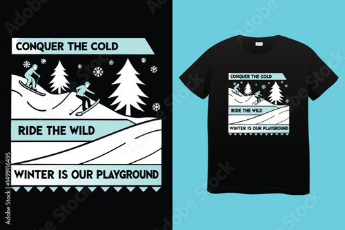 Extreme Snowboard Action with Mountain Background – Sportswear Print, Winter Sport Adventure – Snowboarder Racing in Snowy Mountains.
