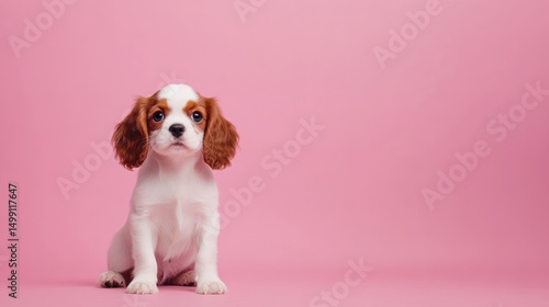 Cute puppy on pink background