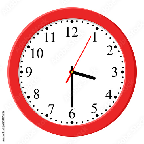 Red Clock icon design on a light background, flat style. Time icon. 15:30 o'clock. Circle badge, symbol, clock sign for website design. 