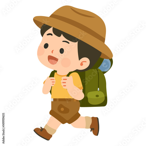 Child with Backpack on Trail