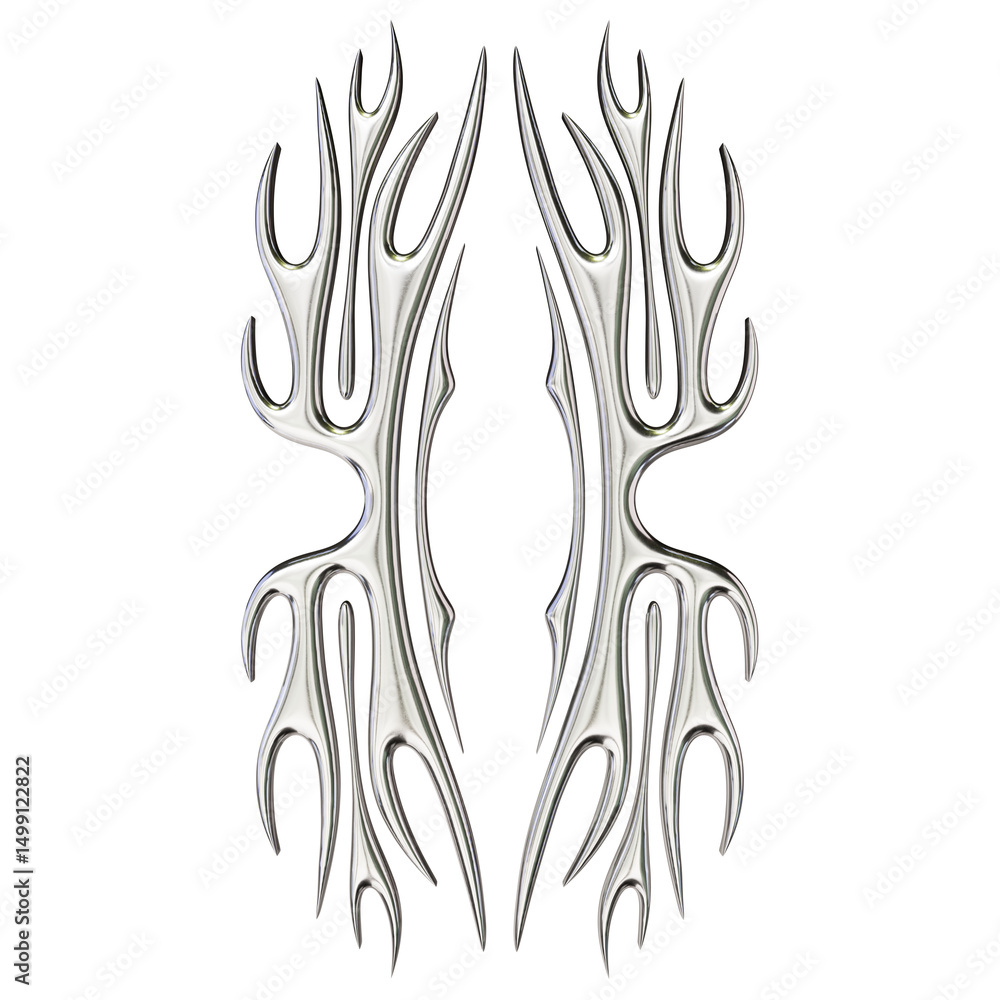 Fototapeta premium Tribal chrome shape 3D render on transparent background