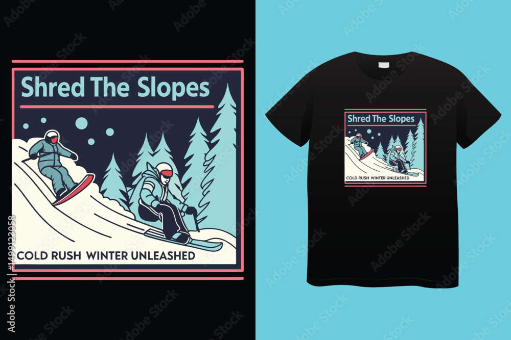 High-Speed Snowboarding in Snow-Covered Forest – Action Sports Design, Stylish Winter Athlete Snowboarding – Retro Vector Graphic for Apparel. High-Speed Snowboarding in Snow-Covered Forest – Action Sports Design, Stylish Winter Athlete Snowboarding – Retro Vector Graphic for Apparel.