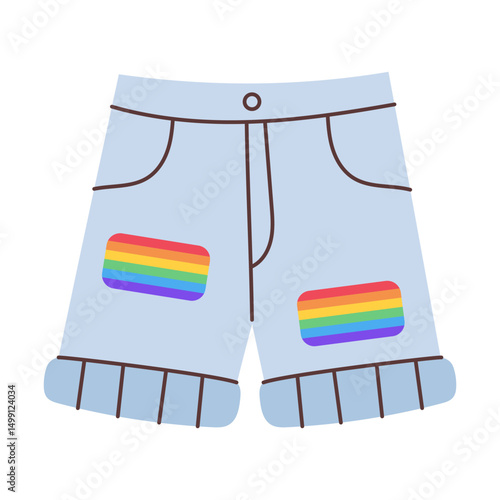 Pride shorts with rainbow flag. LGBTQ clothing. Vector illustration.