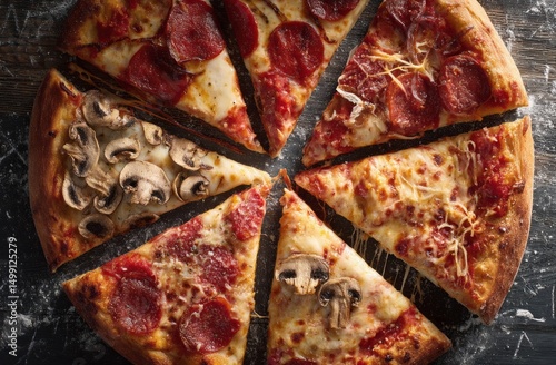 Sliced pizza with various t...