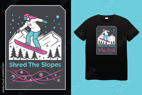 Extreme Snowboarding Adventure in Winter Mountain Landscape – T-Shirt Vector Design