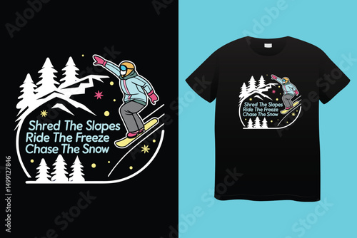 Extreme Snowboarding Adventure in Winter Mountain Landscape – T-Shirt Vector Design