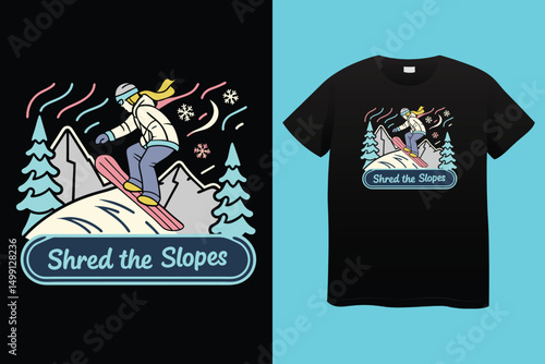 Extreme Snowboarding Adventure in Winter Mountain Landscape – T-Shirt Vector Design