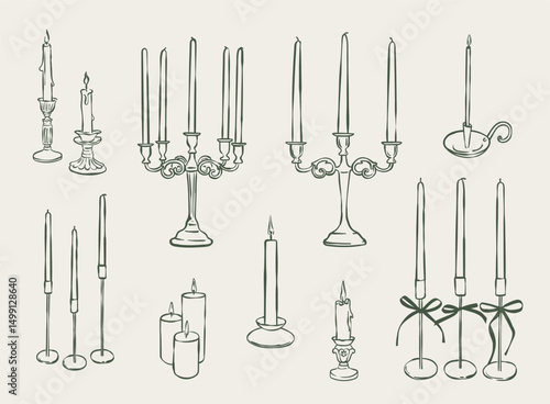 Vintage candle holder in contemporary line art style.