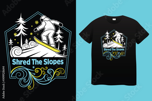 Extreme Snowboarding Adventure in Winter Mountain Landscape – T-Shirt Vector Design