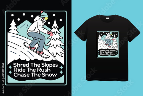 Extreme Snowboarding Adventure in Winter Mountain Landscape – T-Shirt Vector Design