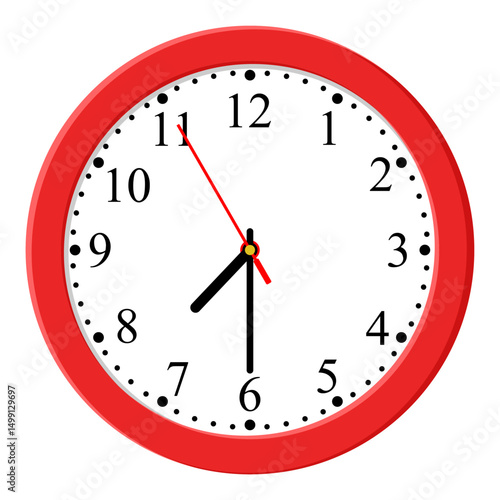 Red Clock icon design on a light background, flat style. Time icon. 07:30 o'clock. Circle badge, symbol, clock sign for website design. 