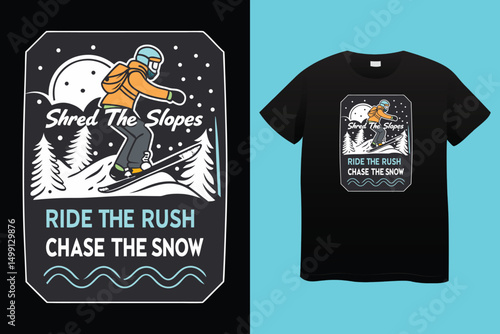 Extreme Snowboarding Adventure in Winter Mountain Landscape – T-Shirt Vector Design