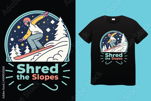 Extreme Snowboarding Adventure in Winter Mountain Landscape – T-Shirt Vector Design