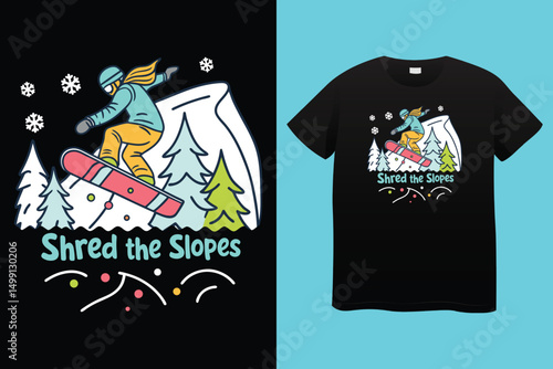 Extreme Snowboarding Adventure in Winter Mountain Landscape – T-Shirt Vector Design