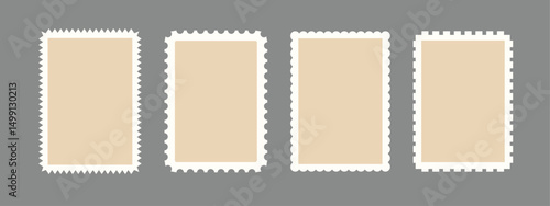 Postal stamp frame set, hand drawn emblem letter post label, empty mail monograms cadres kit. Minimalist edging postage design elements. Isolated. Vector illustration.
