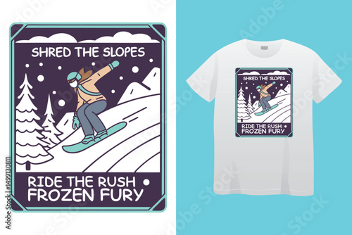 Extreme Snowboarding Adventure in Winter Mountain Landscape – T-Shirt Vector Design