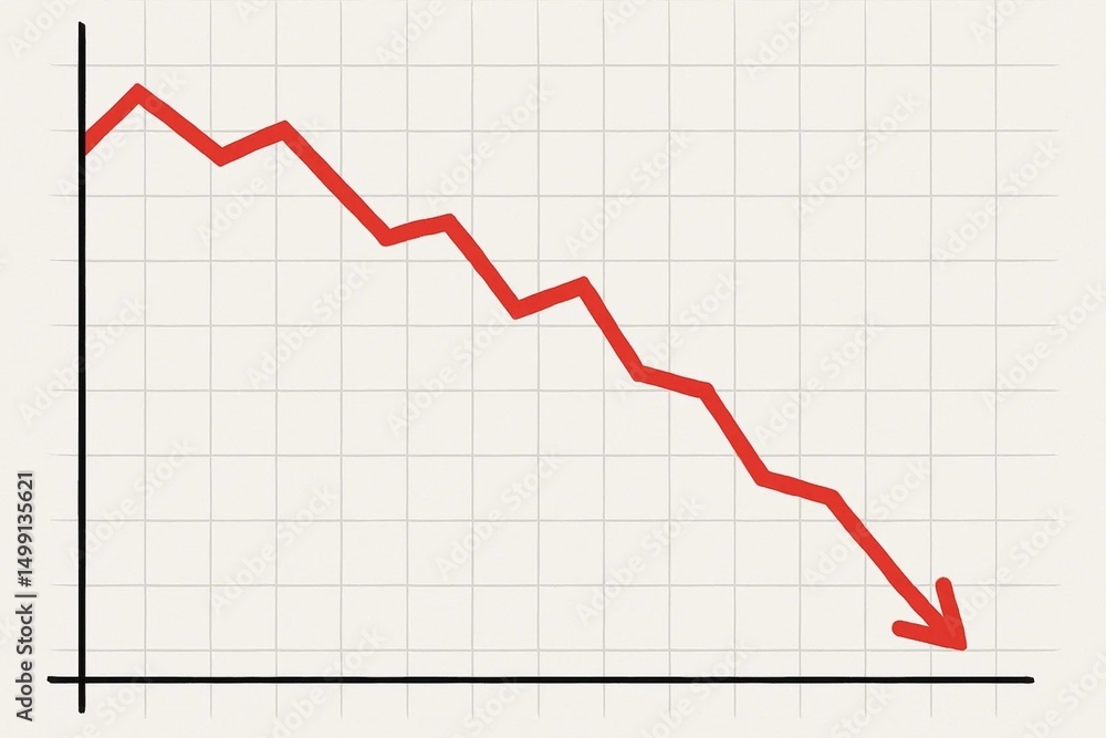 A red downward trending graph A red downward trending graph