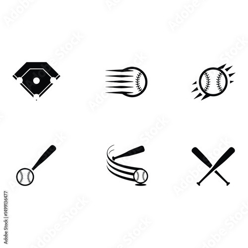Baseball icons displaying speed field and action in a bold minimalistic design on a clean white