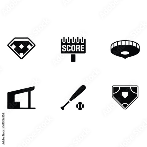 Baseball icons showcasing love for the game showcasing stadium bat ball and home plate with vector