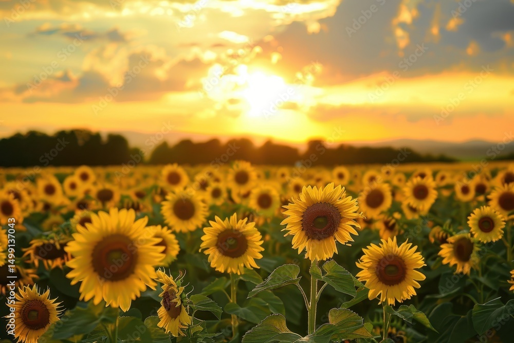Fototapeta premium sunflower field in the morning with sunrise