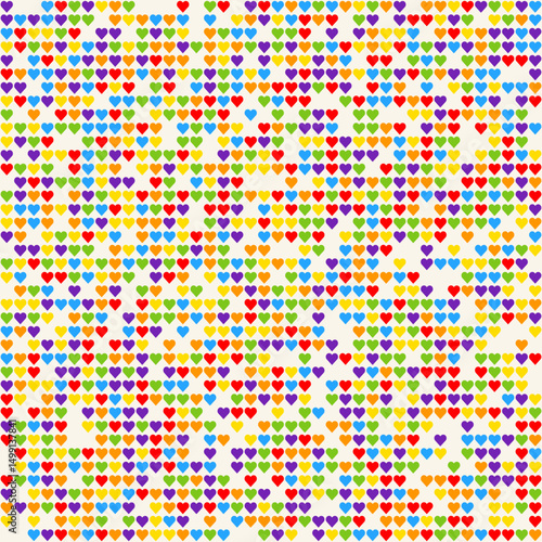 Rainbow Heart Mosaic, seamless vector pattern with colorful hearts in a rainbow palette. Perfect for backgrounds, textiles, and festive banner designs, this vibrant pattern spreads love and joy  