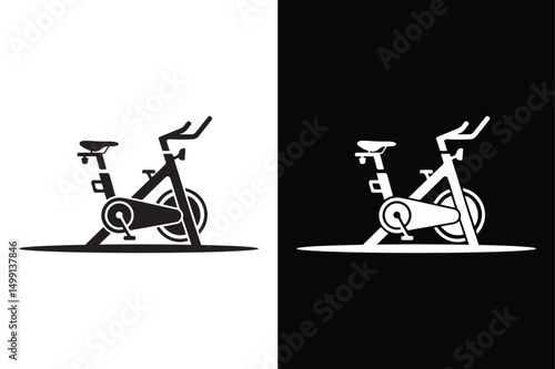 Exercise Bike Vector Icon Flat Silhouette in Black and White.