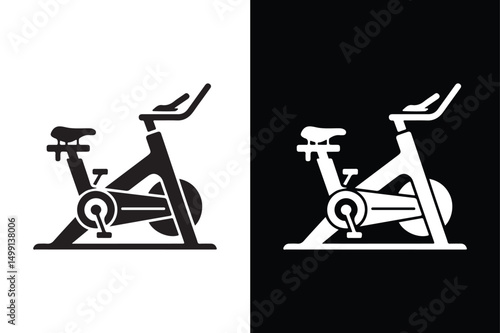 Exercise Bike Vector Icon Flat Silhouette in Black and White.