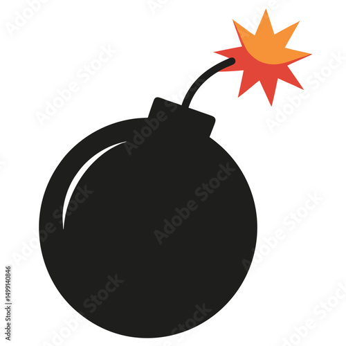 bomb with burning fuse flat icon vector on white background