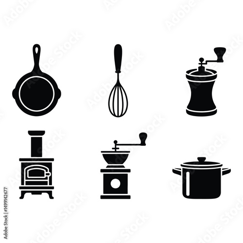 Culinary journey with vintage kitchenware ready for cooking and baking recipes isolated on white