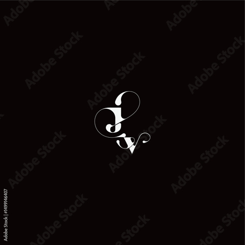 organic hairline logo wedding typography initial letter monogram style and elegant concept JV