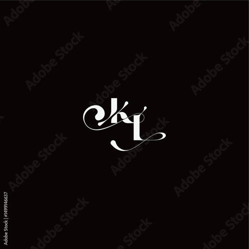 organic hairline logo wedding typography initial letter monogram style and elegant concept KL
