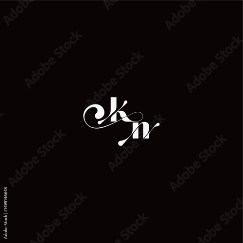 organic hairline logo wedding typography initial letter monogram style and elegant concept KN
