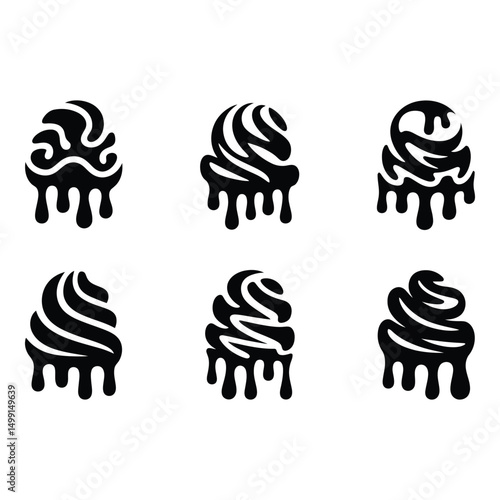 Ice Cream Icons A Sweet Summer Treat for Everyone displayed in monochrome graphic designs 6 styles