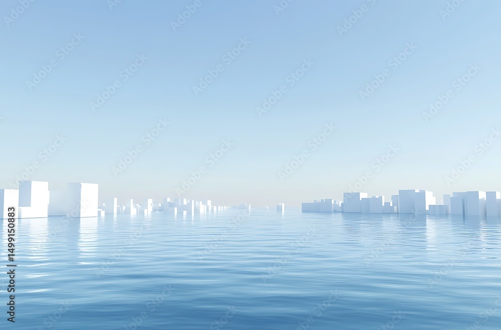 Fototapeta premium Digital Cityscape on Calm Water