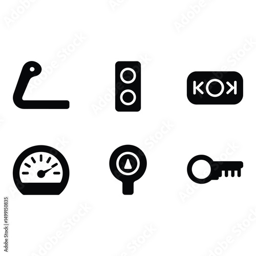 Navigating controls icons of levers gauges and keys representing operation control with a simple