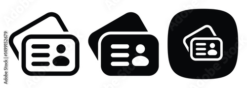 ID Card Icons Set, Outline, Solid and Glyph Styles Vector