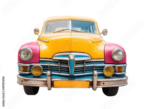Vintage colorful car front view perfect for retro designs, cut out transparent