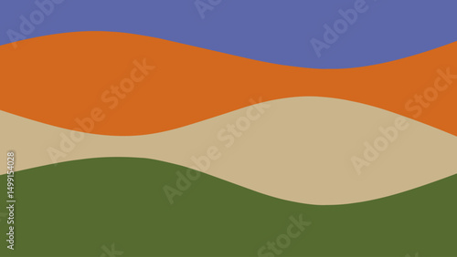 Layered wave background in blue, orange, beige, and olive green