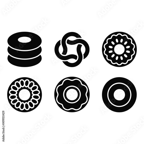 Sweet delight Icons of donuts and pretzel shapes offering a tempting design with clean black and