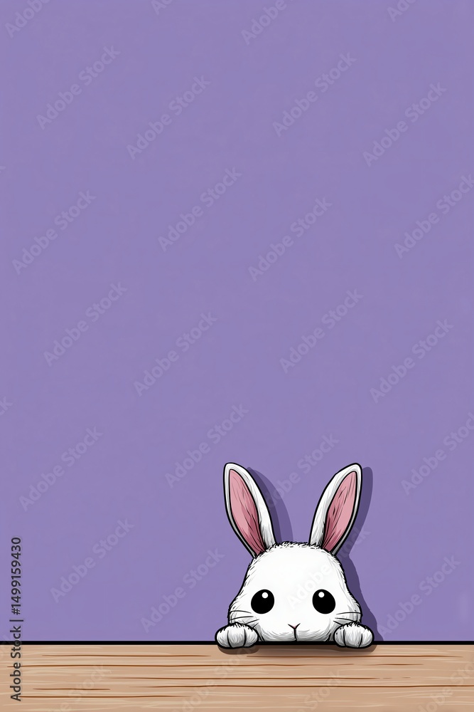 Obraz premium A Cute White Bunny Peeking Over wooden table