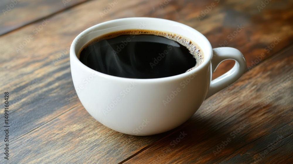 Obraz premium Aromatic indulgence: Dark roast coffee steaming in pristine white ceramic mug