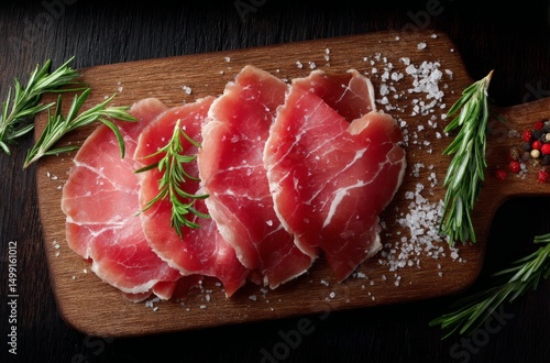 Slices of cured meat arrang...