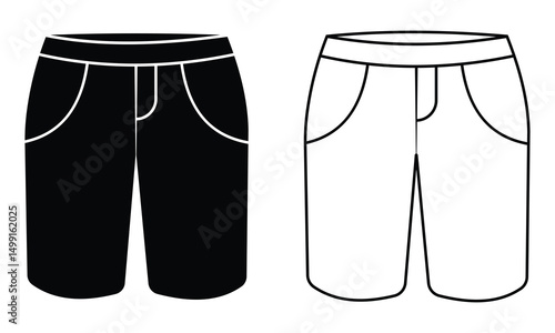 Shorts pant icons. Shorts pant, Swimming trunks, fashion, trousers, clothing symbol with pockets of different styles. Linear shorts icon Vector illustration.