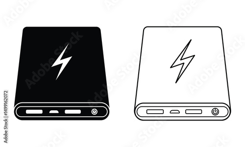 Power bank icon vector. Silhouette of power bank vector symbol and sign. Line icon of energy bank, Mobile phone charger icon Vector illustration.