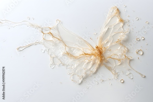 Butterfly in white and gold color isolated in white empty background