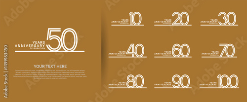 logo anniversary set. white color with long line on brown background for special event