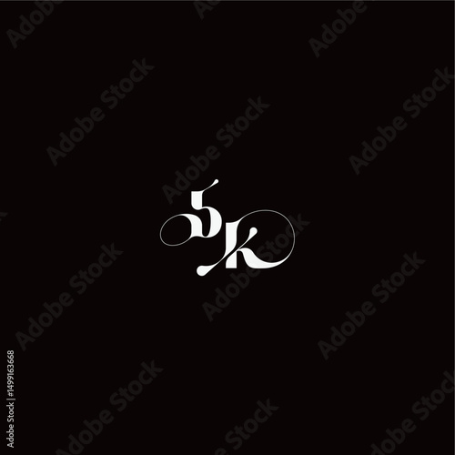 wedding typography initial monogram style and elegant concept BK organic hairline logo letter