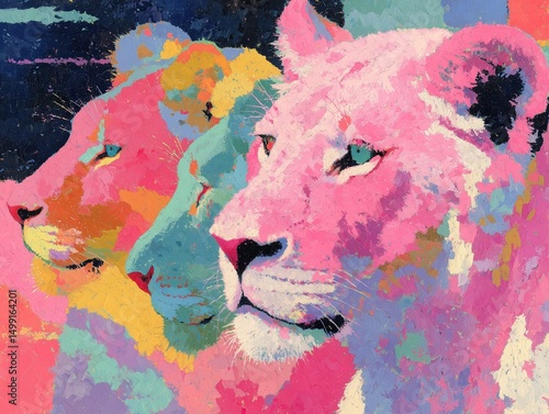 lions, oil painting, multiple colours