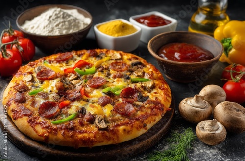 Delicious pizza with variou...